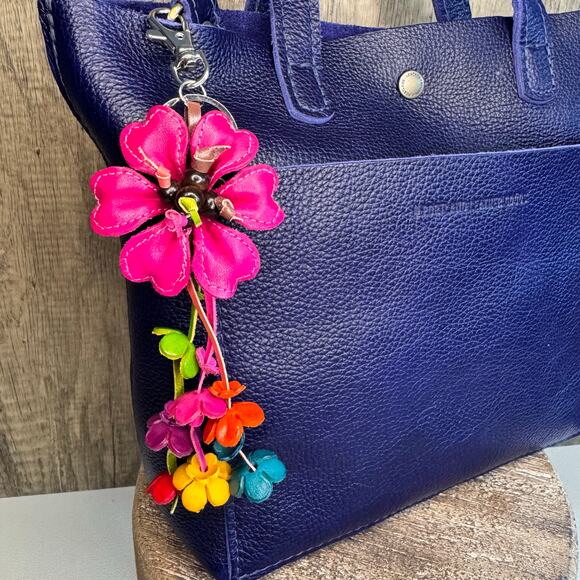 Leather Flower Purse Charm Genuine Leather Bag Charm NEW FAST SHIP - Picture 1 of 7
